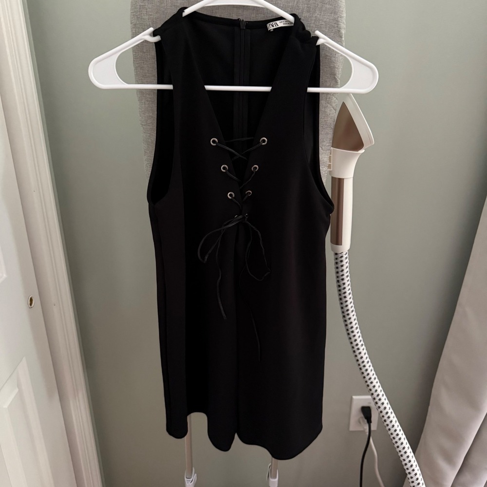 Zara Black Lace Up Plunge Romper Sleeveless Mini Party Going Out Size S